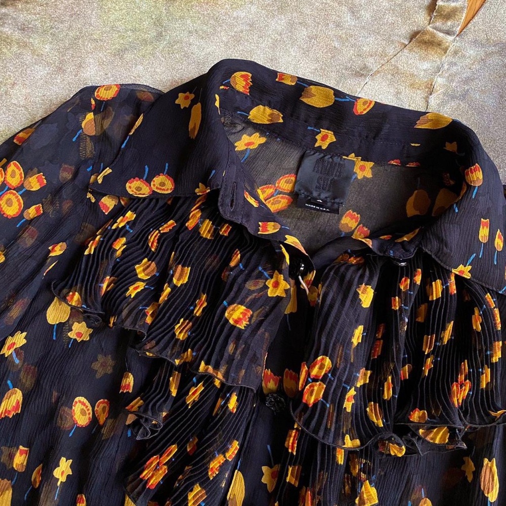 Nwt Anna sui fall floral print black orange yellow silk blouse size S - Picture 3 of 4